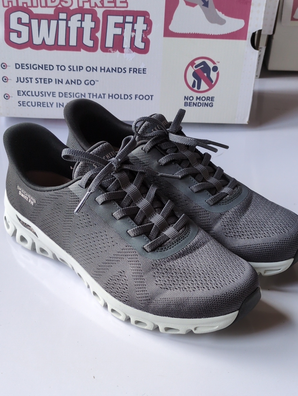Sketchers Swift Fit Hands Free Black Charcoal Ombre Sz 9 Womens Shoes Good